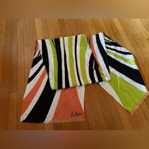 Vintage Echo International Rectangle Silk Scarf With Multicolor Swirls